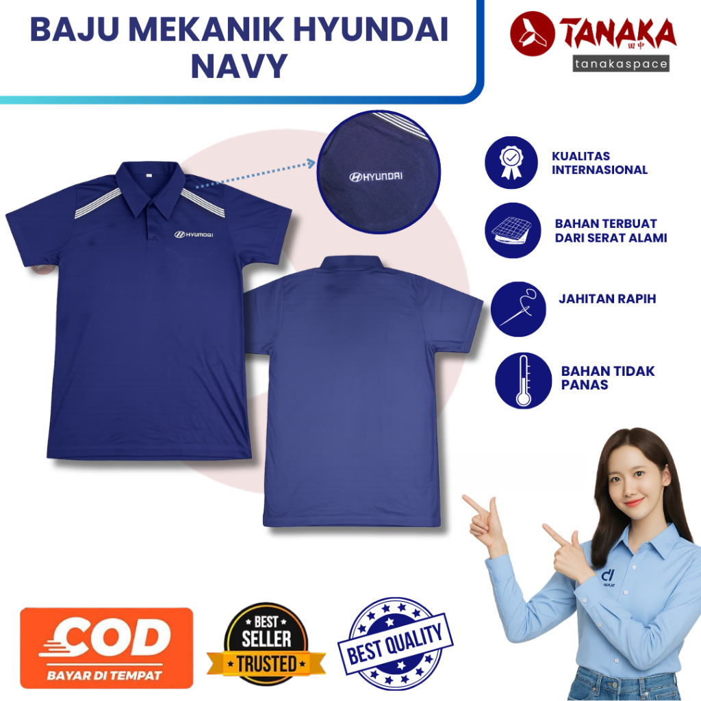 Baju mekanik hyundai Navy | Atasan hyundai  | Baju Biru dongker | Kemeja mekanik dongker