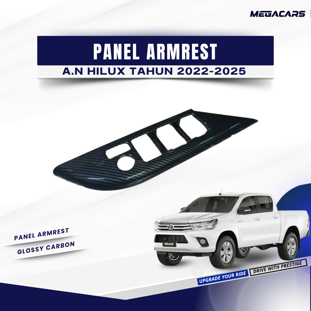 Megacars - Panel Armrest Pintu All New Hilux 2022-2025 Motif Carbon Glossy - Panel Saklar Pintu Hilu