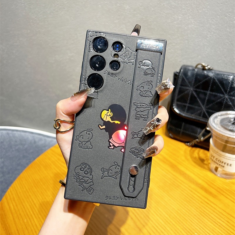 Funny Crayon Shin Chan Laser Leather Wristlet Phone Case For Samsung Galaxy A57 A56 A55 A54 A37 A36 