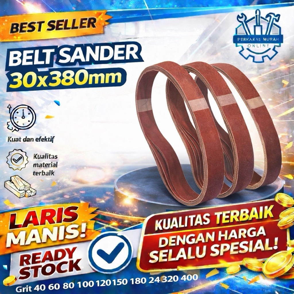 Amplas Belt 30x380mm Sanding Belt Untuk Belt Sander Mesin Amplas Kayu Metal Grit 40 60 80 100 120 15