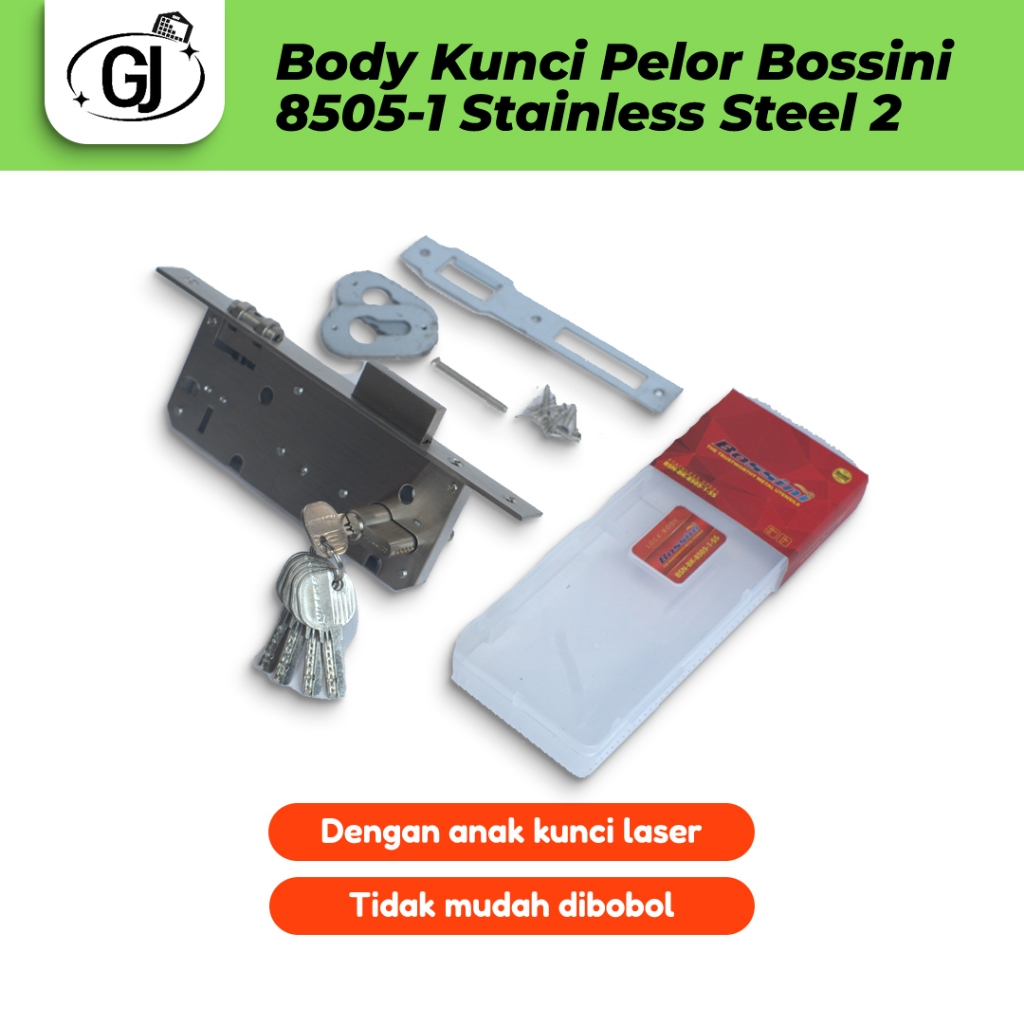 BOSSINI - Body Kunci Pintu Pelor Bossini 8505-1 Stainless Steel 5 Anak Kunci Komputer
