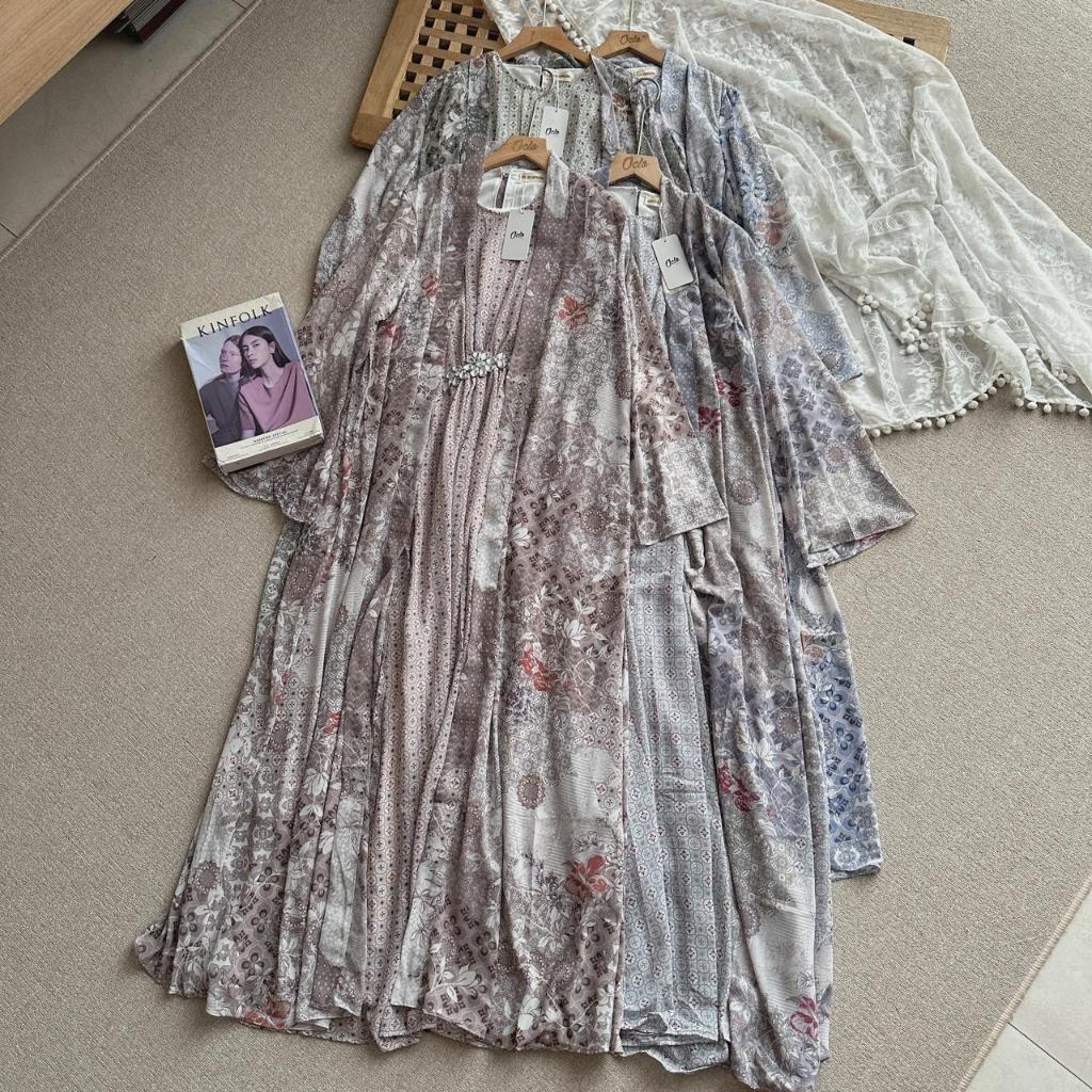 Oclo Elyazri Dress Flower 2in1 Ceruty Mix Outer Premium Gaun Lebaran Mewah Elegan OCL01170