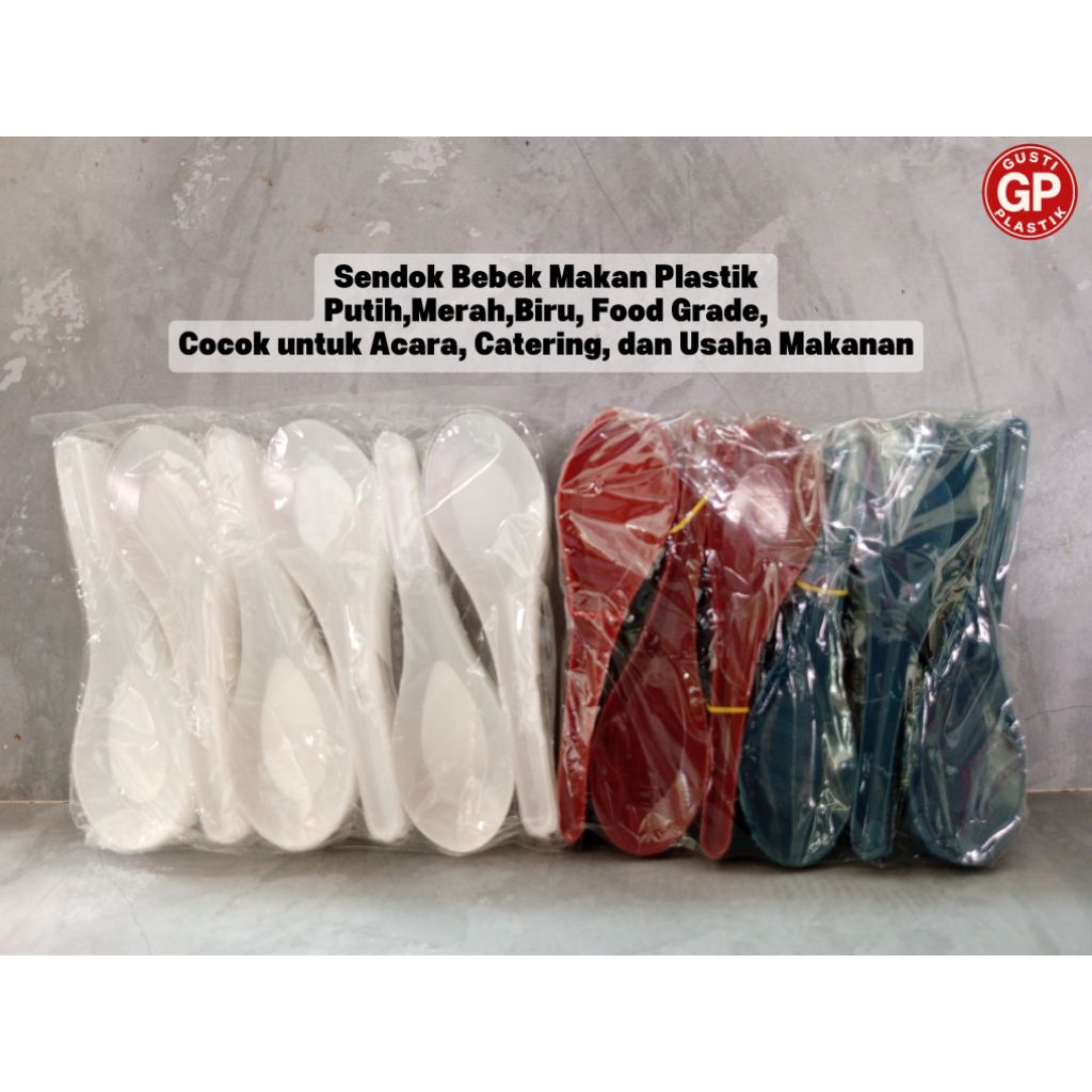 Sendok Bebek Plastik Tebal Food Grade Warna Putih Merah Biru - Sendok Makan Bubur Soto Mie Murah