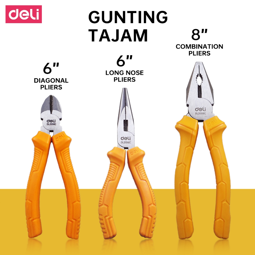 DELI Tang Lancip / Deli Tang Kombinasi / Tang Potong Combination Plier 6 & 8 Inch pemotong kawat