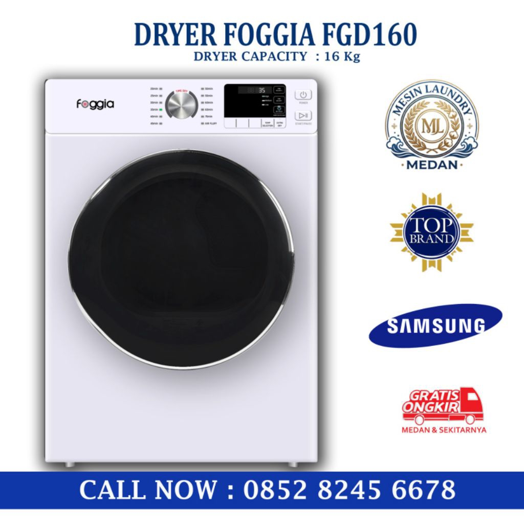 DRYER FOGGIA 16 KG PUTIH // MESIN PENGERING BAJU LAUNDRY 16 KG