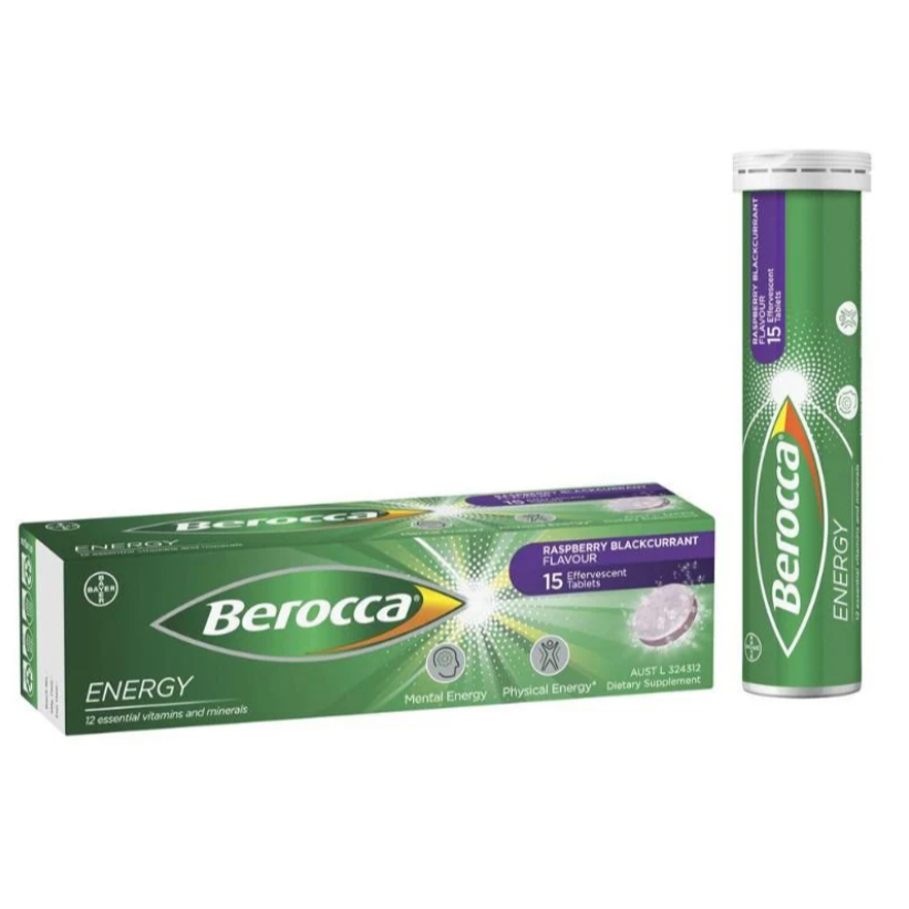 BEROCCA Energy Raspberry Blackcurrant 15 Tablet | Multivitamin & Energi Cepat