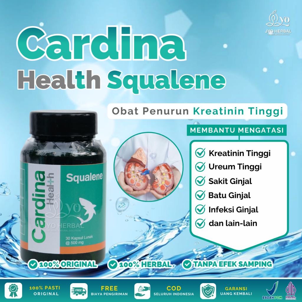Cardina Health Squalene Suplemen Untuk Penurun Kreatinin Tinggi, Penurun Ureum Tinggi, Gagal Ginjal,