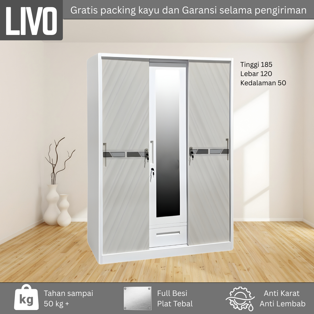EVO. Lemari Baju Besi Sliding - Lemari Baju 3 Pintu - Lemari Baju Besi - Lemari sliding Baju Besi - 