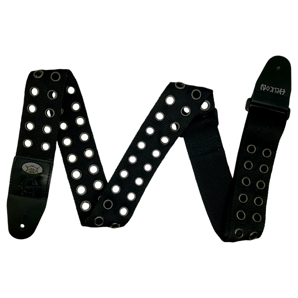 Strap gitar/bass eyelets chrome 2baris bahan webbing+kulit asli
