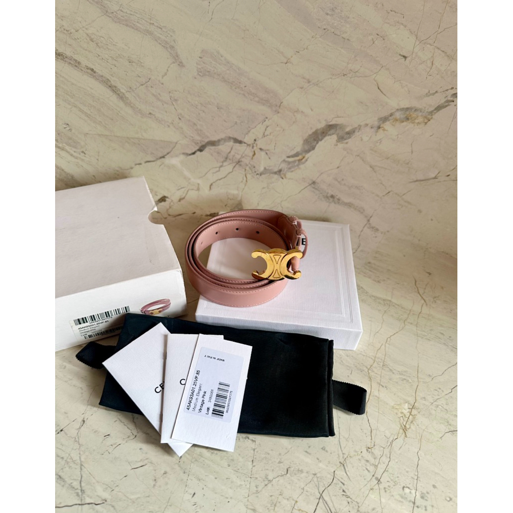 preloved sabuk celine belt triomphe pink ghw 2021 authentic original second