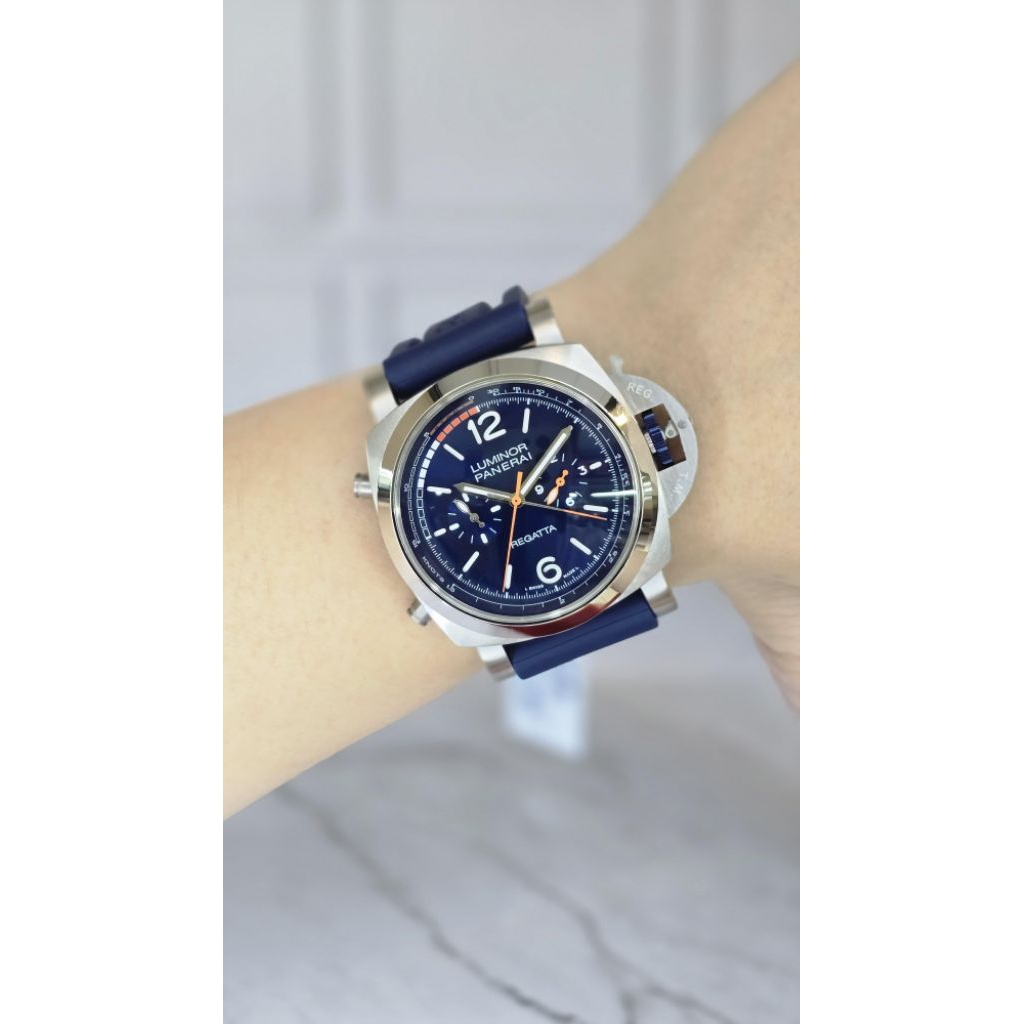 original Jam Tangan Pria Sporty Luminor Panerai Regatta  Dial Biru Elegan, Rubber Strap Premium