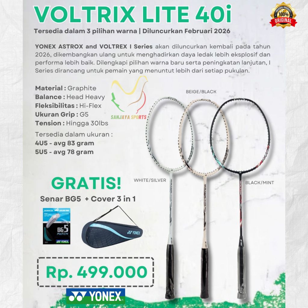 Raket Badminton Yonex Original Voltric Lite 40i / 40 i New Color