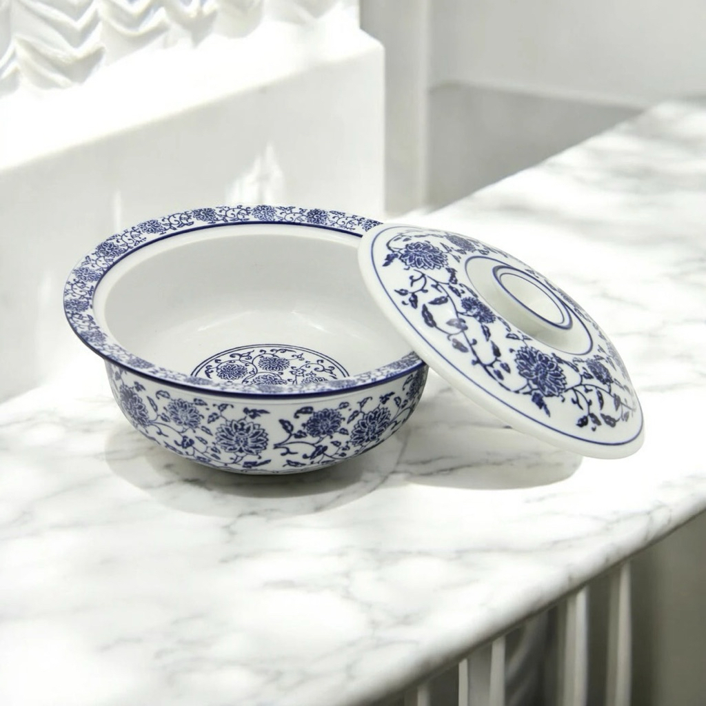 Mangkok Saji / Piring Nasi / Piring Saji Keramik Biru Putih