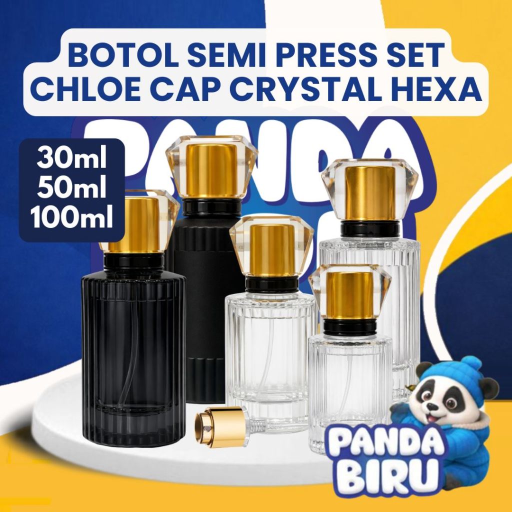 Botol Parfum Semi Press Set Chloe Cap Crystal Hexa Gold 30ml 50ml 100ml Bottle Parfume | Panda Biru