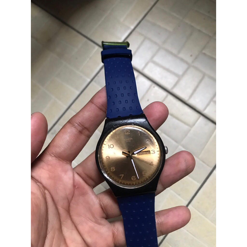 jam tangan swatch dm41 dial gold original second