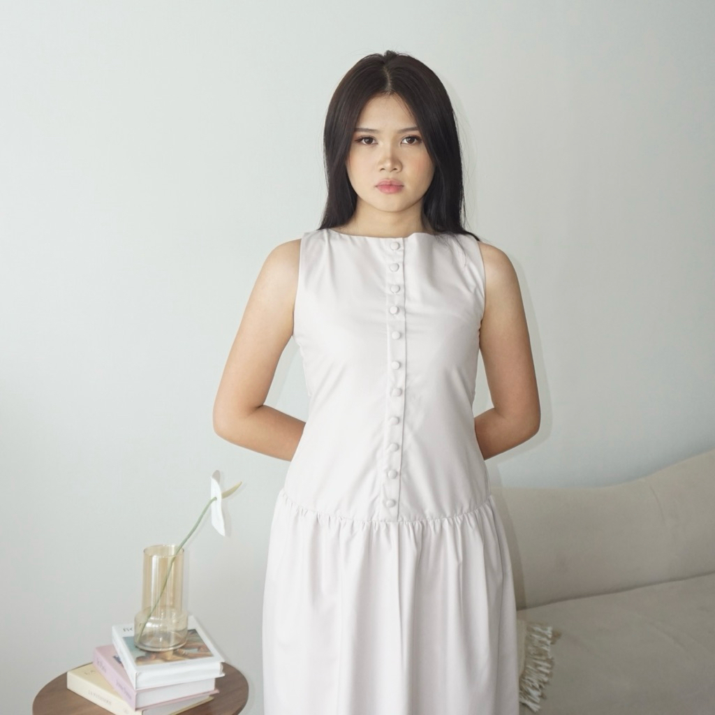 CALLEA - Leia Midi Dress Katun | Korean Dress | Dress Bodycon | Baju Kerja | Dress Hitam | Dress Oat