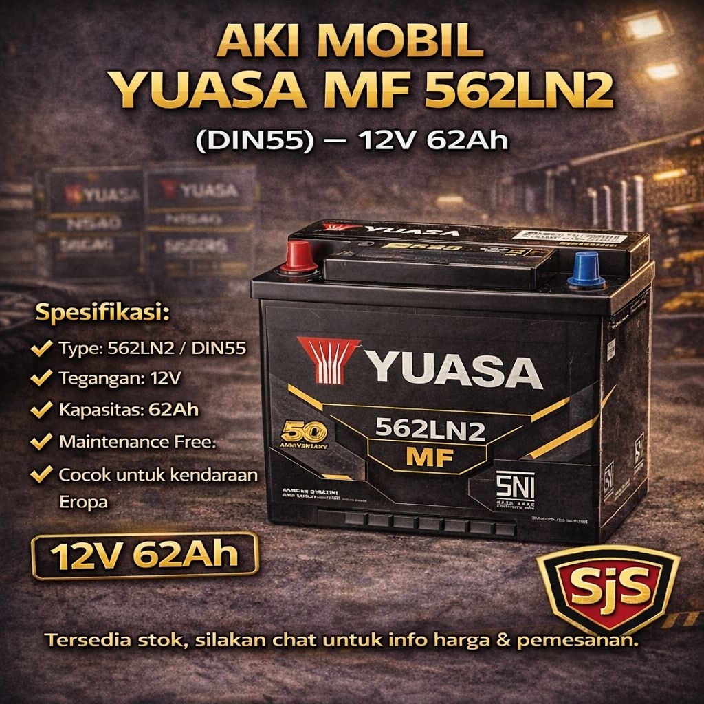 Aki kering mobil Spin 562LN2 Yuasa MF 12v 62ah