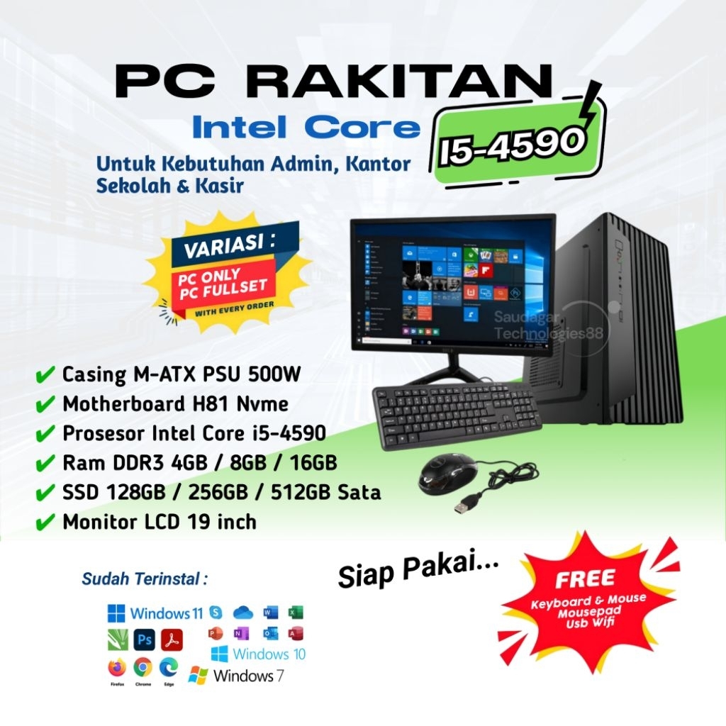 PAKET CPU / PC RAKITAN KOMPUTER INTEL CORE I5 4590 DDR3 8GB SSD 256GB INTEL I5 GEN 4