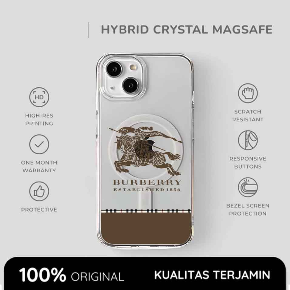 Casing iPhone Burberry Case Equestrian Knight Brown Clear Magsafe Softcase Anti Shock Style 17 16 15