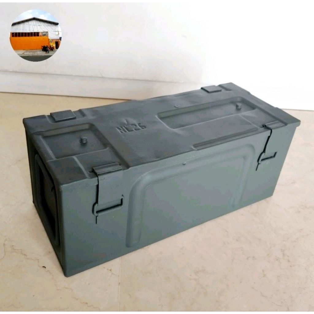 Kotak Peluru Besi Tebal Vintage Steel Box ex ARMY Ammo Militer Storage Box Multi Fungsi Tool Box