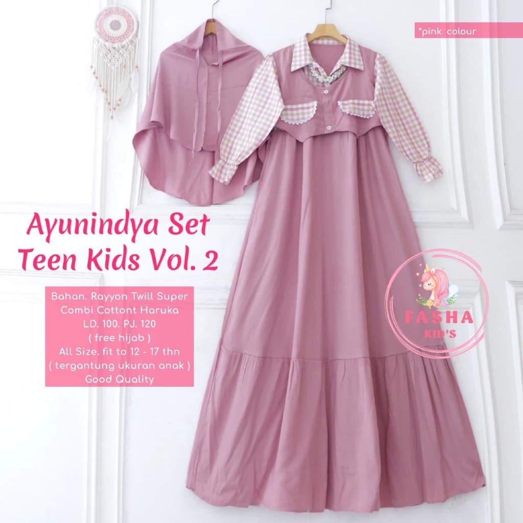 Ayudia | Ayunindya | Elmira | Kanaya | Malika | Yasmine - Set Dress Gamis Hijab Anak Remaja Perempua