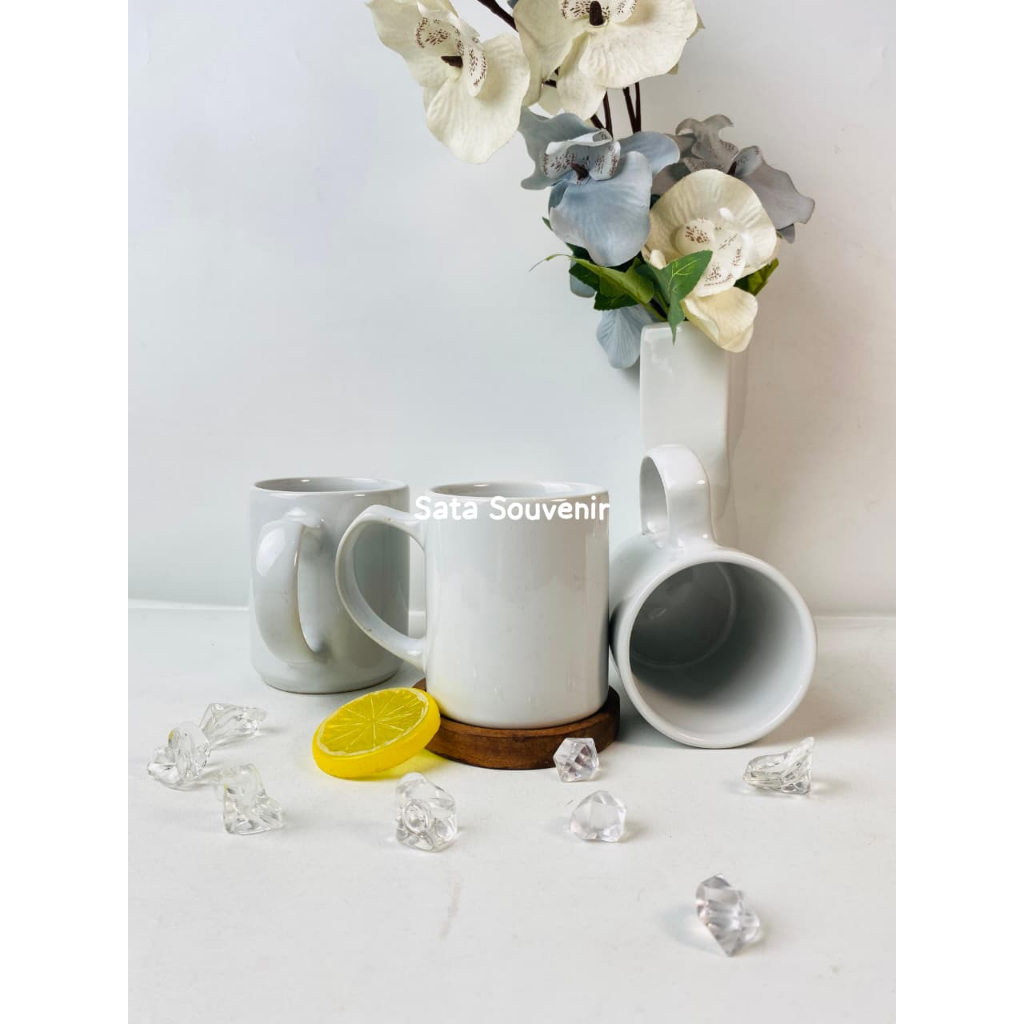 Mug Putih Polos Coating Keramik - Gelas Susu Kopi Teh Coklat Jahe Serbaguna