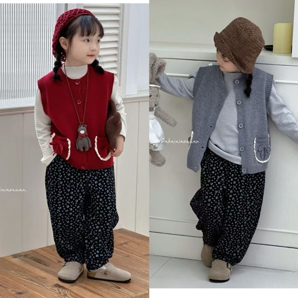 Setelan 3in1 Vest Rajut Anak Perempuan Kecil