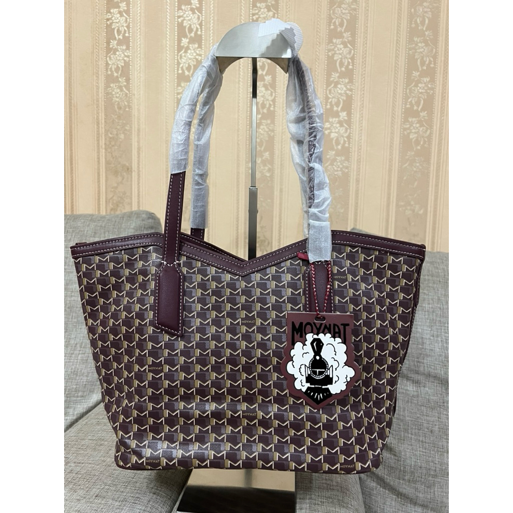 Tas Moynat Tote Bag Monogram Canvas Burgundy Luxury Bag + Pouch