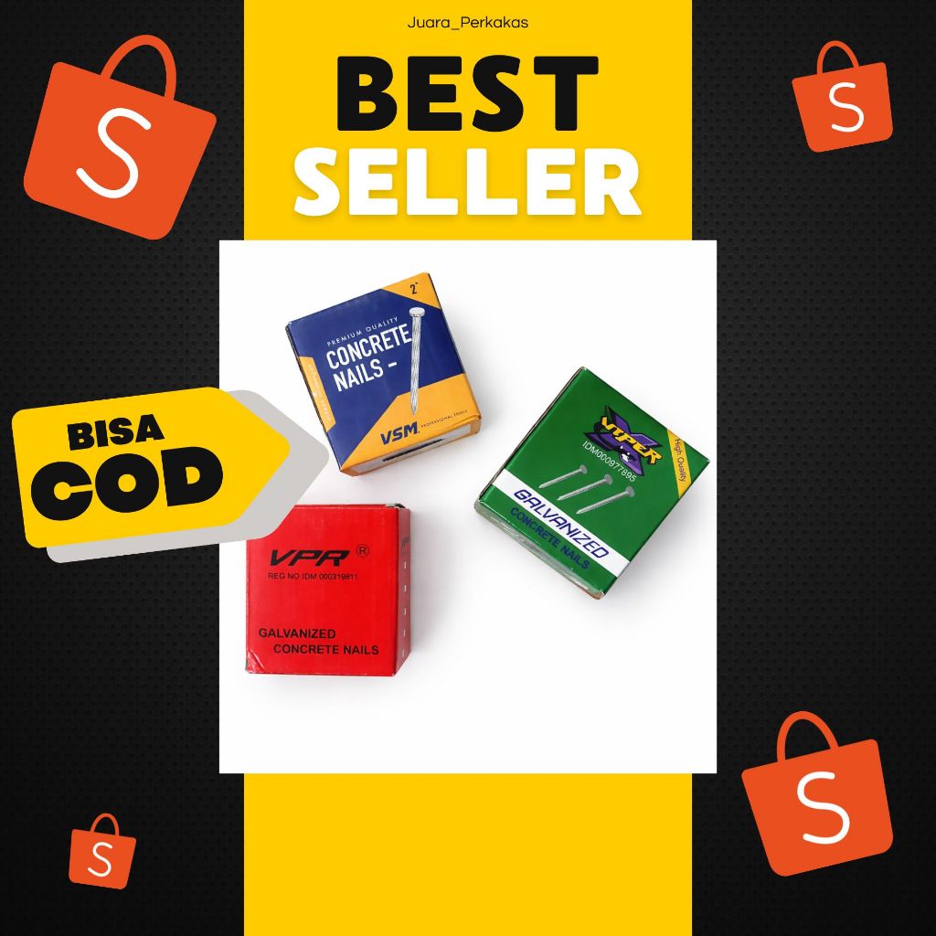 Paku Beton Paku Cor Putih Galvanized Concrete Nails VSM VPR Viper 250 gr
