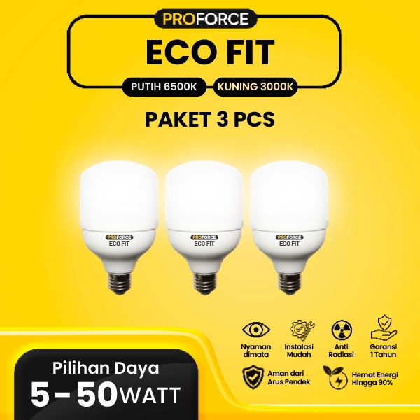 Paket 3 pcs - Proforce Bohlam Lampu LED ECO FIT, Hemat Energi, Super Terang, Harga Murah, Bergaransi