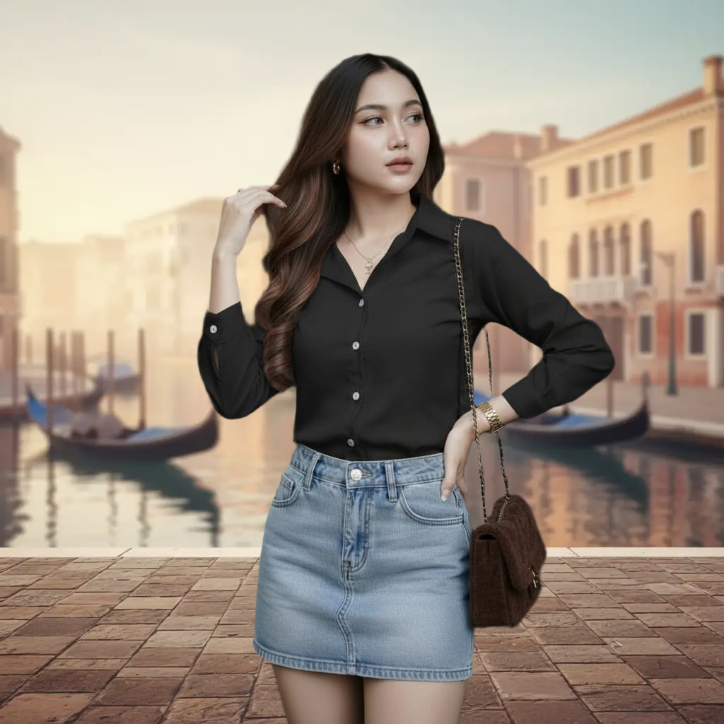 CALISTA CLOTHING | Kemeja Wanita Warna Putih Kasual 7763