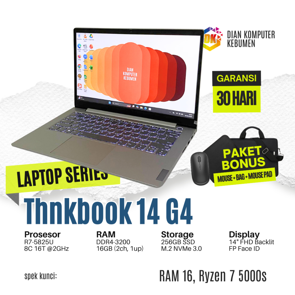 Laptop Thinkbook 14 G4 ABA Ryzen 7 5825U RAM 16GB SSD 256GB 14" FHD Backlit Fingerprint Face ID