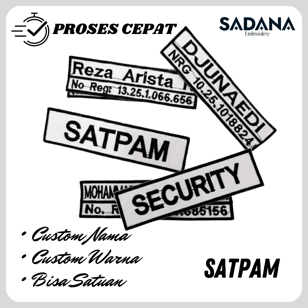 Bordir Nama Satpam/Security Custom Untuk Seragam Satpam - Atribut Satpam / Security 1 baris dan 2 ba
