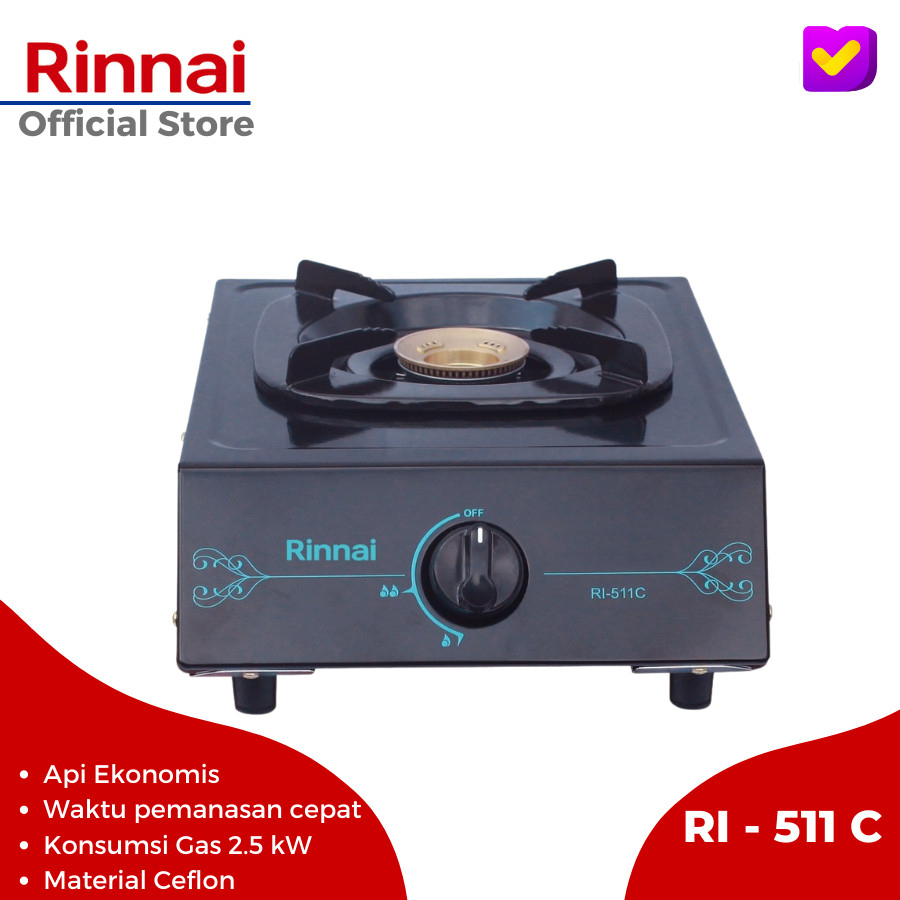 Kompor gas RINNAI 1 tungku teflon / stenlis