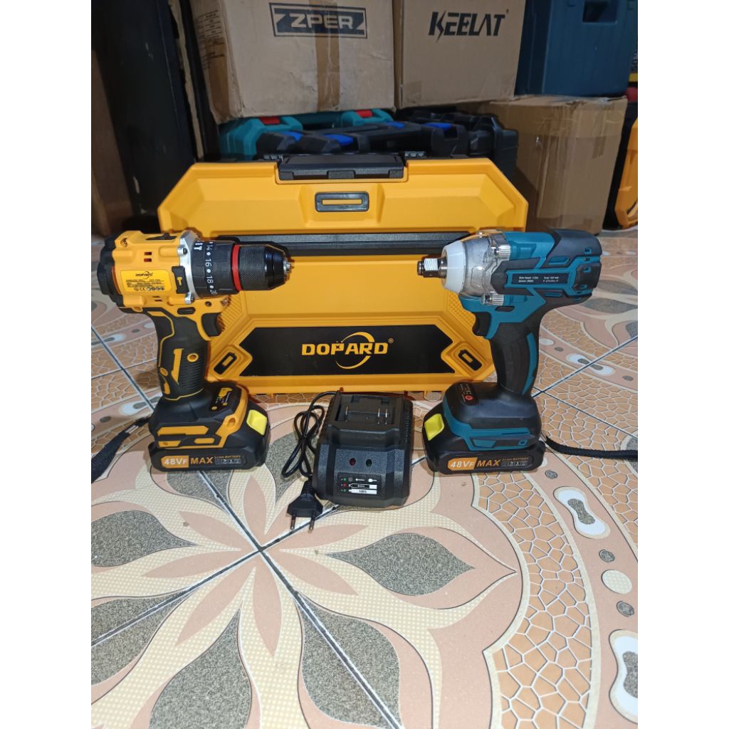 Paket cordless brushless drill + impact wrench dopard + kamolee 520nm