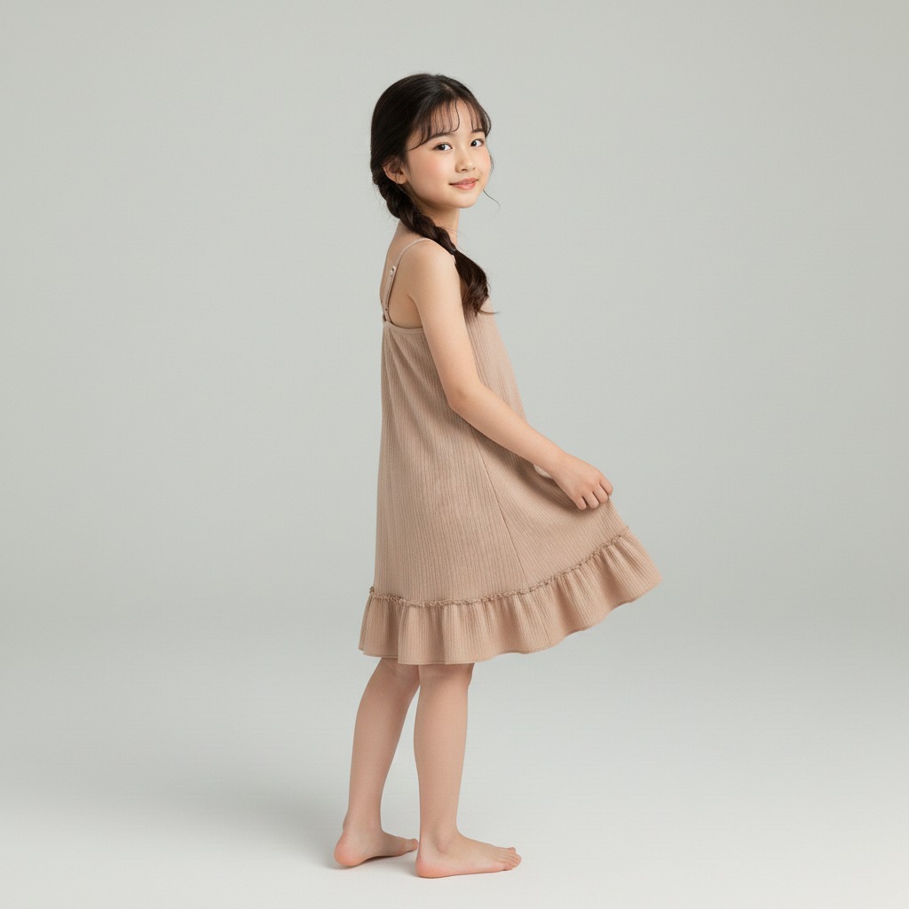 DRESS RUFFLE TALI KECIL PAKAIAN ANAK PEREMPUAN MODERN BAHAN HYGT POLOS TERKINI NYAMAN