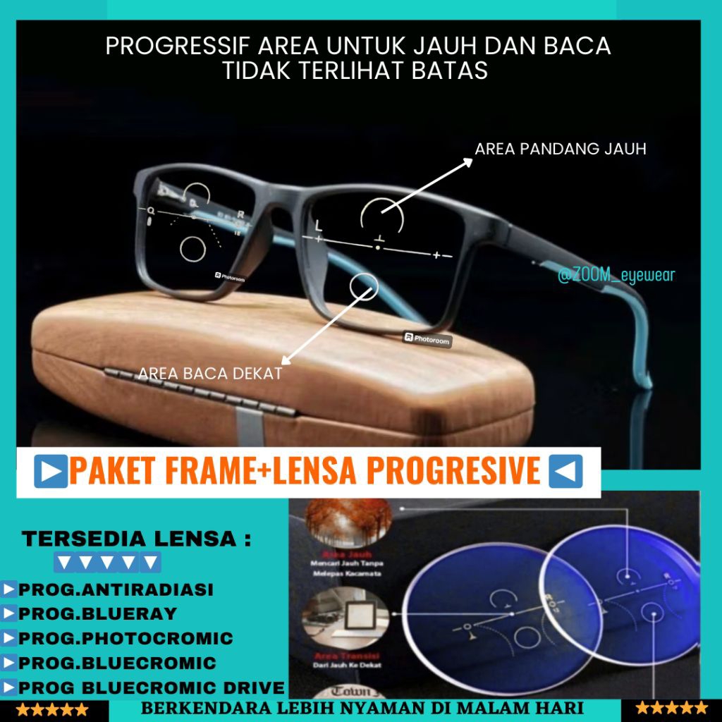 KACAMATA PRIA LENSA PROGRESIF JAUH DAN BACA PLUS KACAMATA BACA PROGRESIF