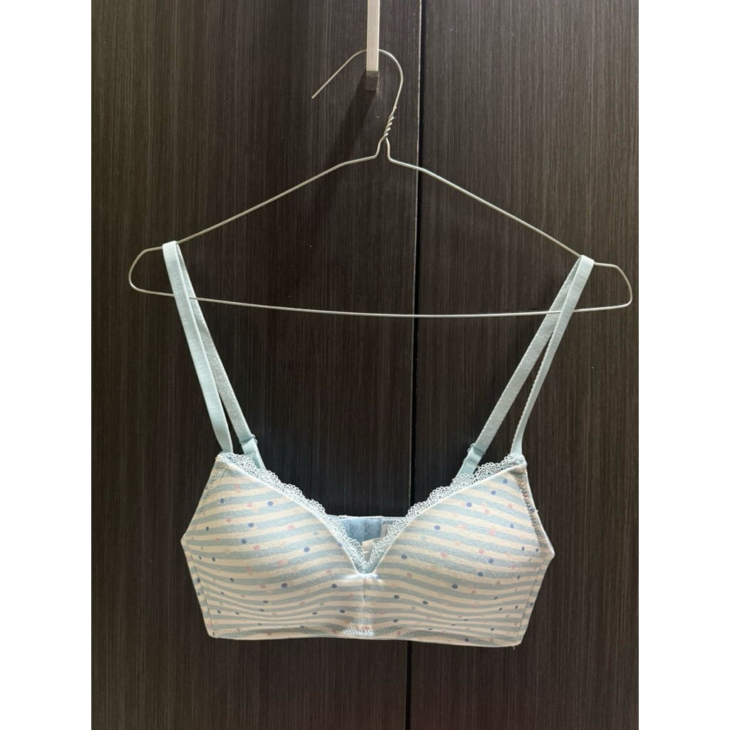 Bra Colorbox Biru Putih 32B Baru | Bralette Wanita Polkadot Stripe | Bra Pemula | Bra Remaja | My Fi