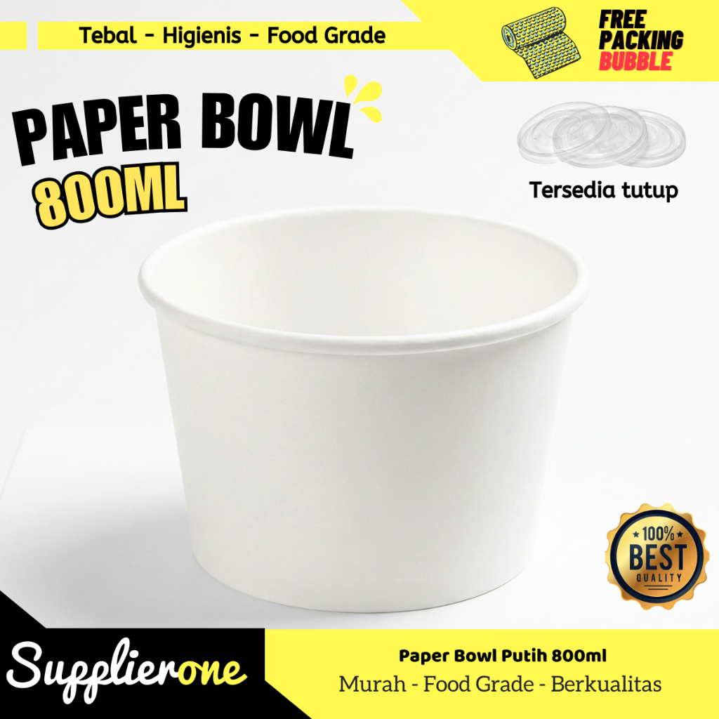Paper Bowl 800 ml, Mangkuk Kertas, Wadah Kertas, Cup Bowl Kertas, Paper Bowl Tanpa Tutup