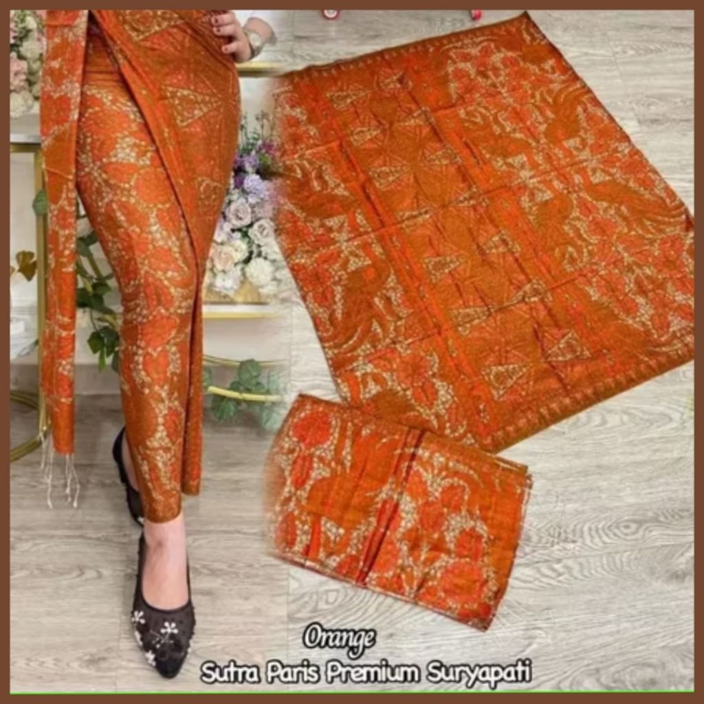 KAMEN SET SELENDANG MOTIF BATIK TRADISIONAL BATIK SUTRA PARIS ATBM KAIN LEMBARAN BAWAHAN KEBAYA WISU