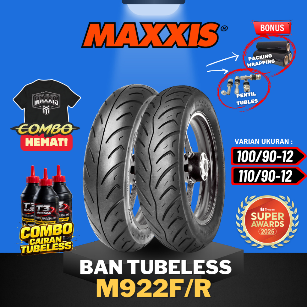 [PAKET SEPASANG MURAH] BAN MAXXIS M922 - (100/90-12 / 110-90-12 ) BAN TUBELESS / BAN MOTOR SCOPPY / 