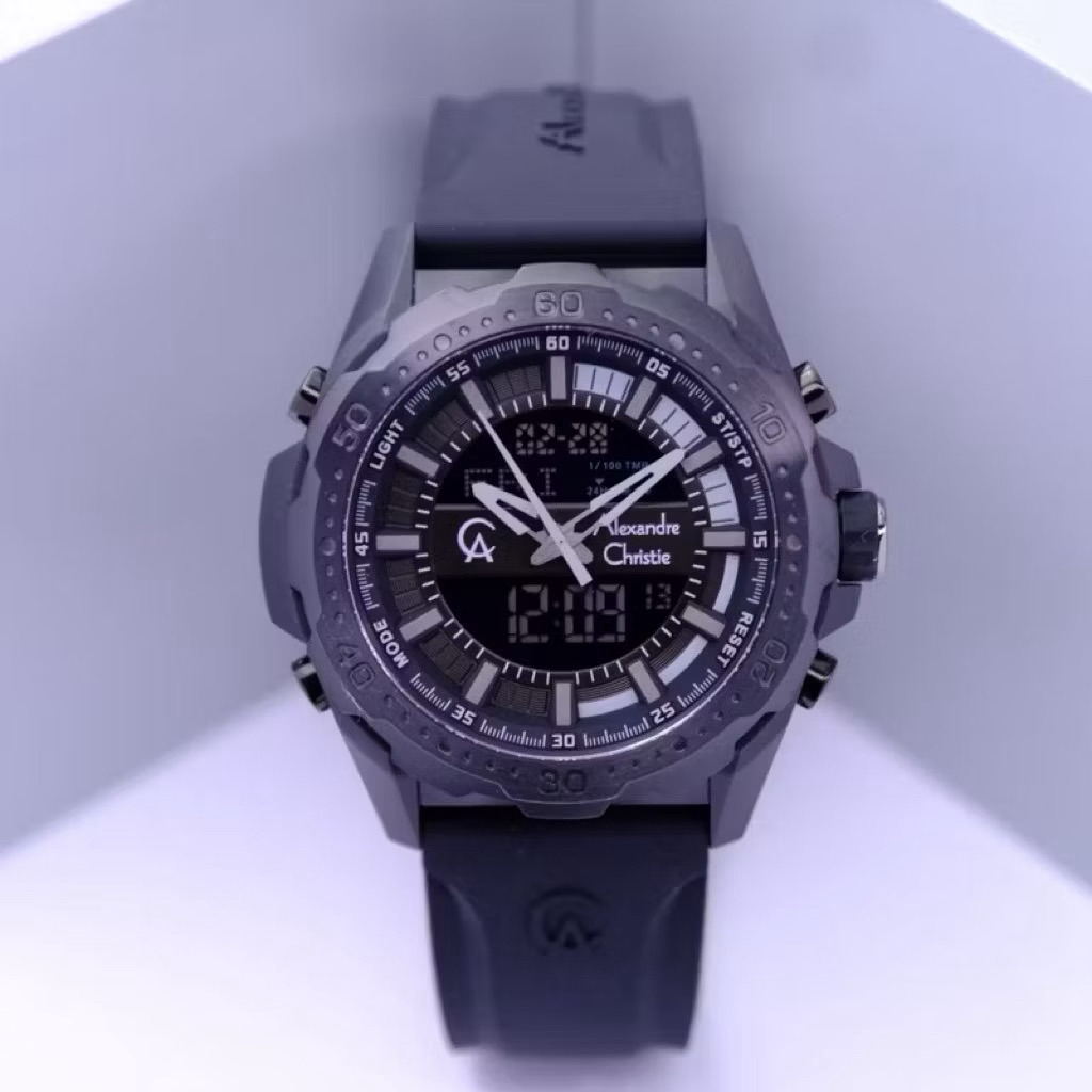 JAM TANGAN PRIA ALEXANDRE CHRISTIE AC 9370 AC9370 9370 MH / AC 9370 / 9370MH ORIGINAL DUAL TIME RUBB