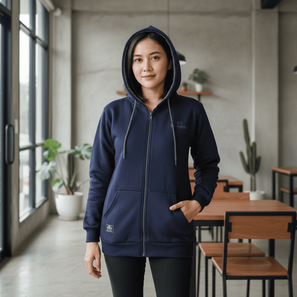 Hoodie Zipper Pria Wanita Cotton Fleece