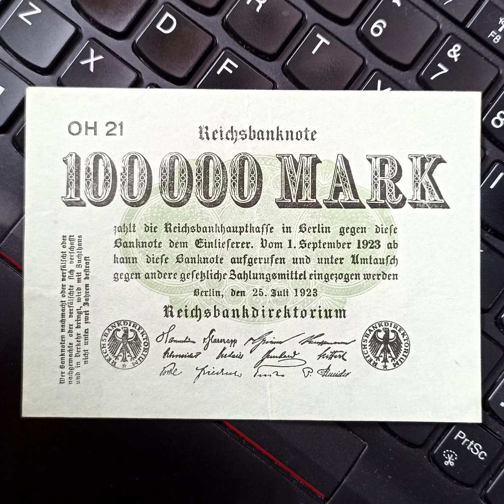 Uang Kuno Jerman (Germany) 100 000 Mark Reichsbanknote Tahun 1923