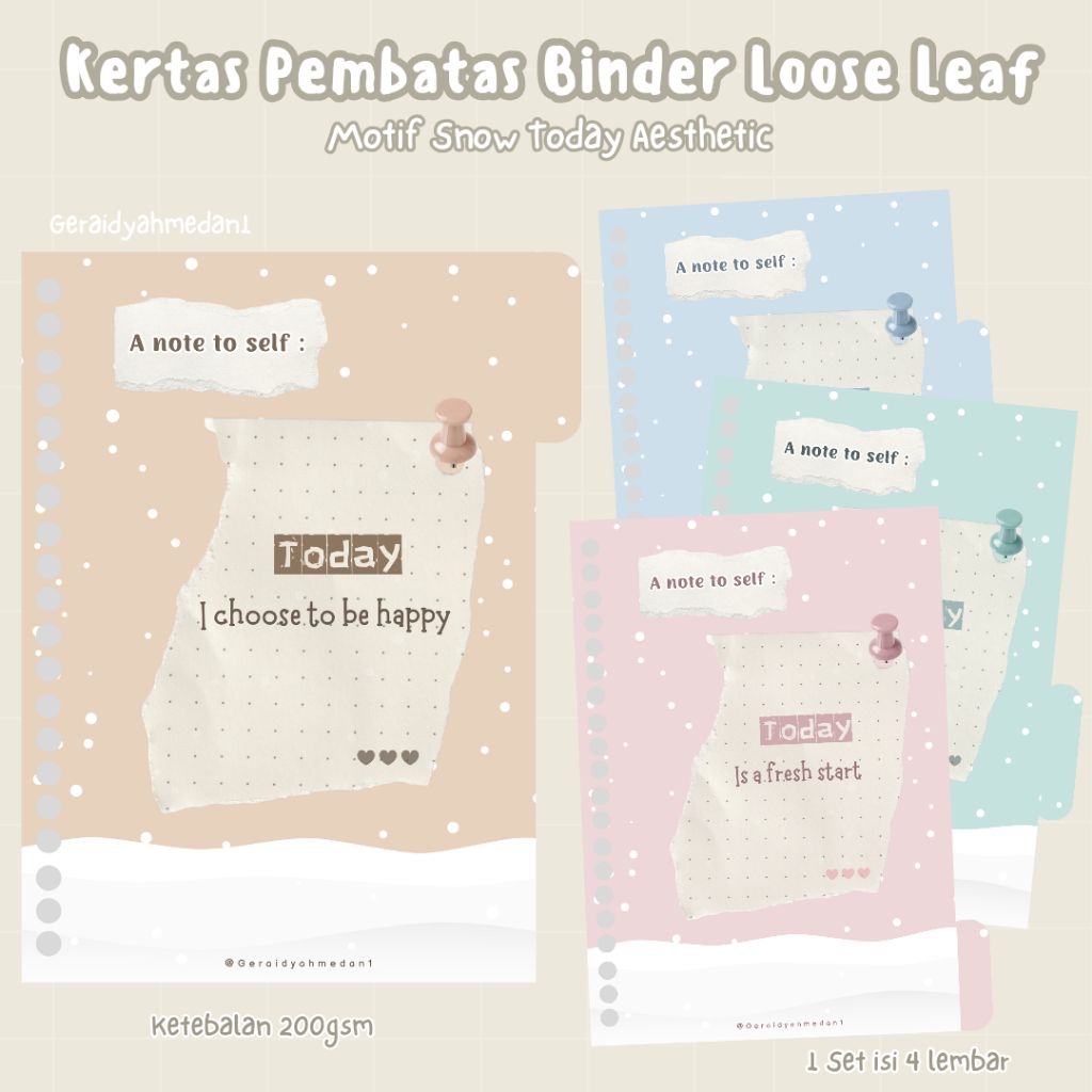 Kertas Pembatas Binder Loose Leaf A6 A5 B5 Motif Snow Today Aesthetic