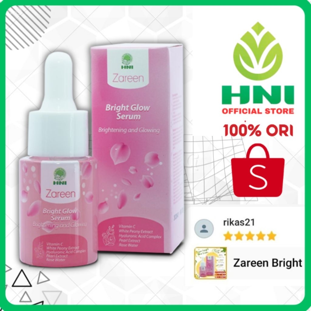 Zareen bright glow serum mencerahkan kulit wajah glowing herbal hni hpai