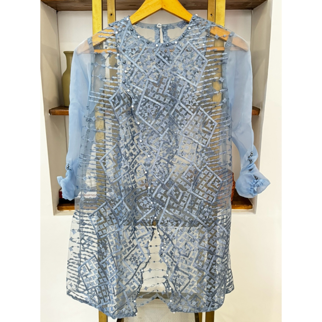 Outer Brokat Rata Biru