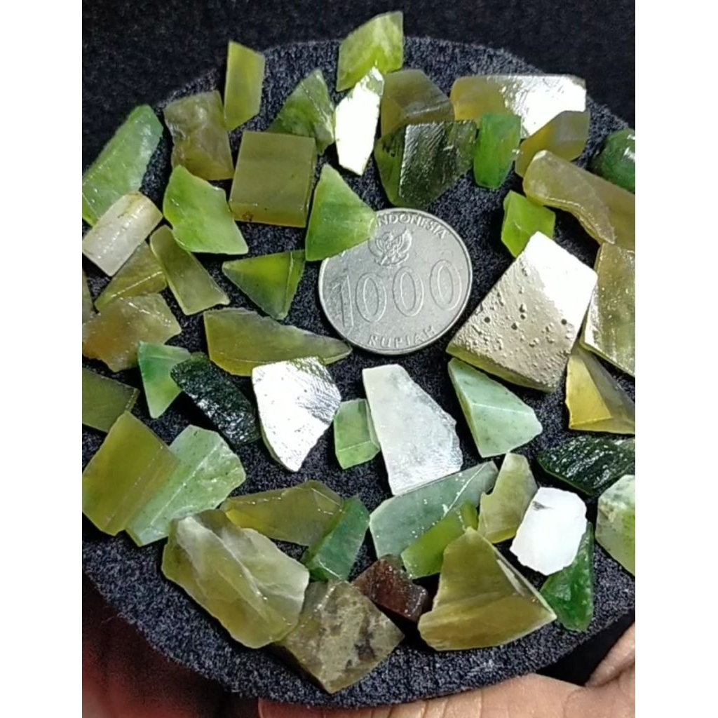 X19 - 50 Pcs - Batu Idocrase ACEH Potekan - Serpentine Lumut Ice Jade Solar Lumut Murah