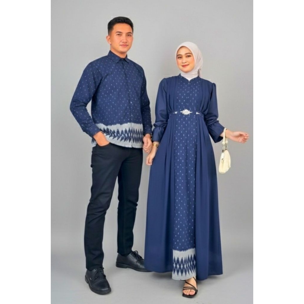 GAMIS COUPLE PASANGAN - GAMIS TENUN COUPLE KONDANGAN - DRESS COUPLE TENUN KONDANGAN NAVY