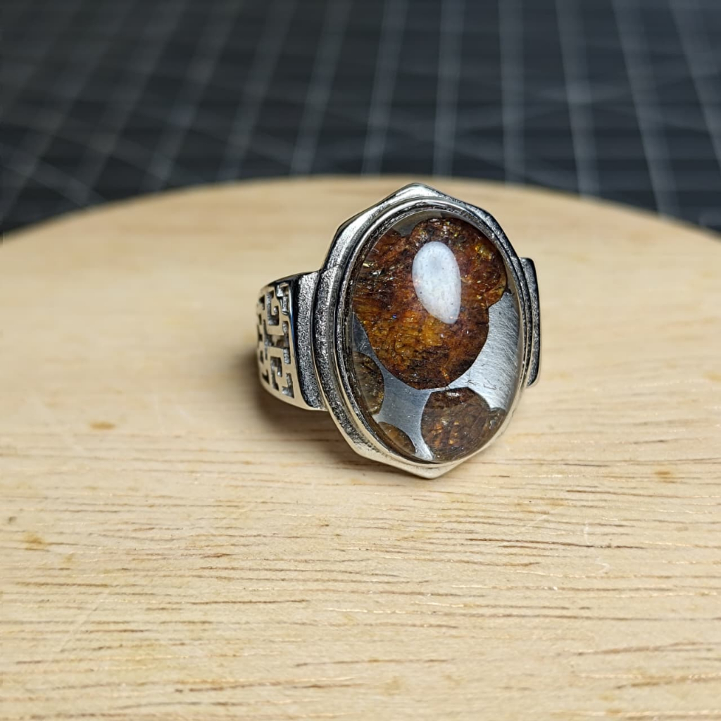 Natural Cincin Ring S925 Pallasite kenya Sericho Olive Meteorite  (3)